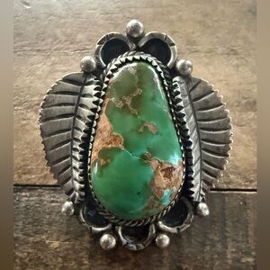 Vintage Native Handmade Navajo Green Turquoise Sterling Silver Pendant